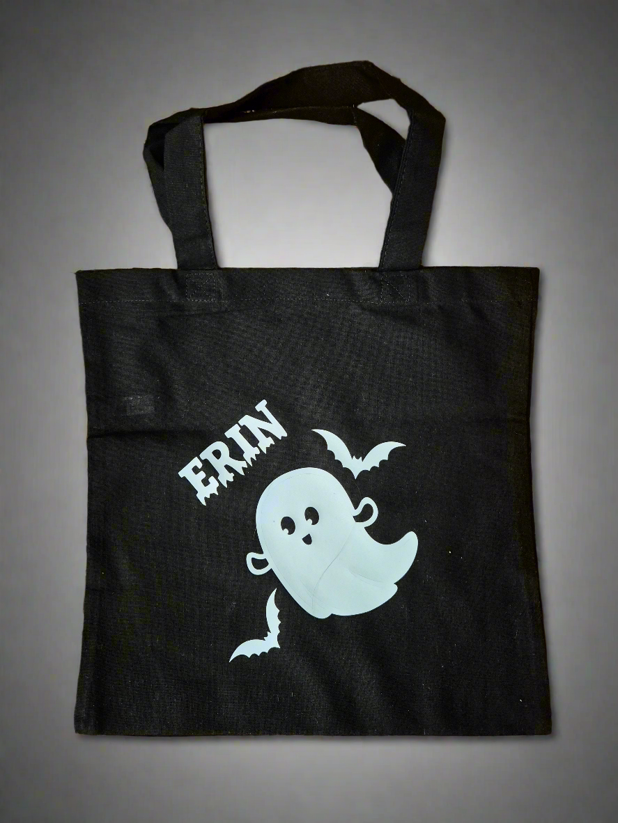 Halloween trick or treat glow in the dark tote bag