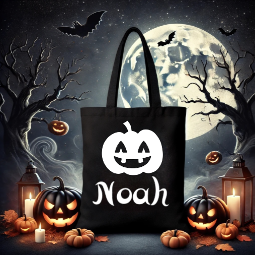 Halloween trick or treat glow in the dark tote bag