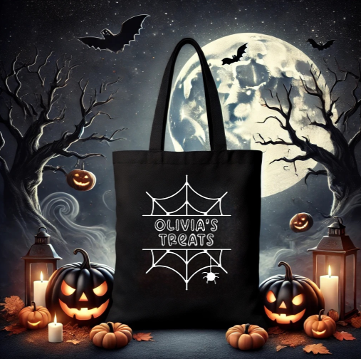 Halloween trick or treat glow in the dark tote bag
